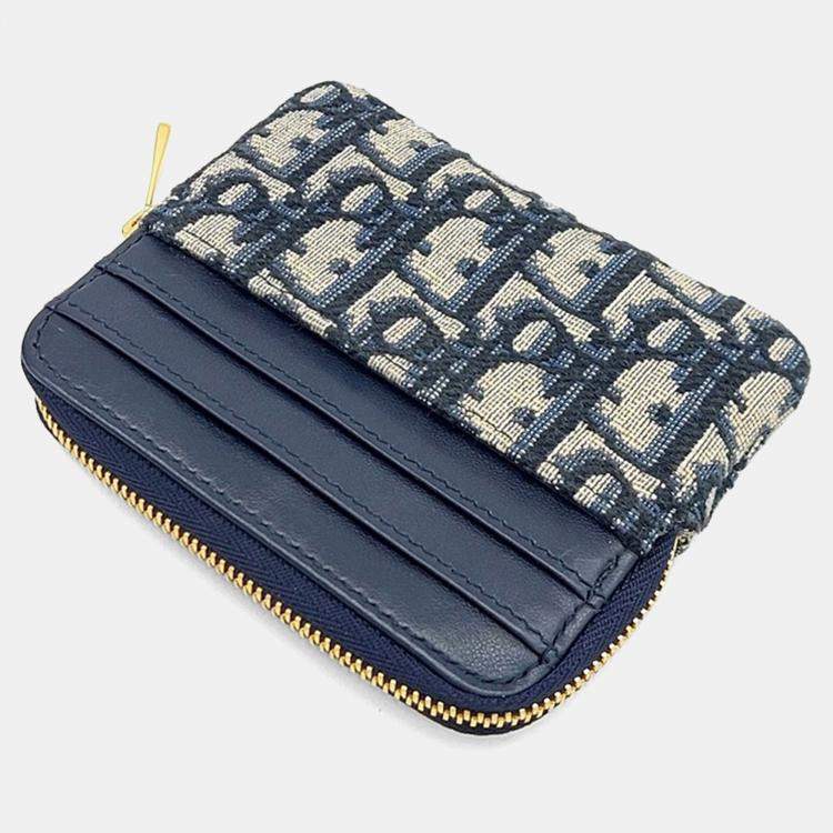 Pre Owned Dior Navy Blue Jacquard Dior Navy Blue Oblique 30 Montaigne Lavender Card Holder