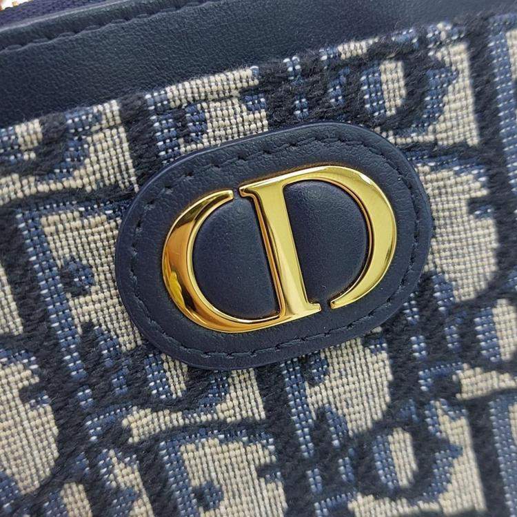 Pre Owned Dior Navy Blue Jacquard Dior Navy Blue Oblique 30 Montaigne Lavender Card Holder