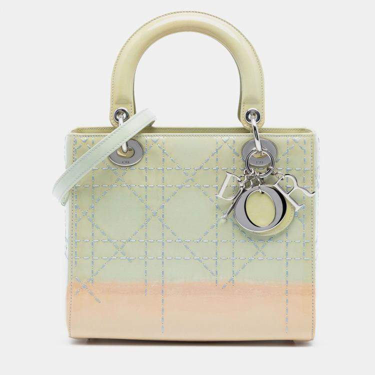 Pre Owned Dior Green Medium Ombre Patent Cannage Lady Dior