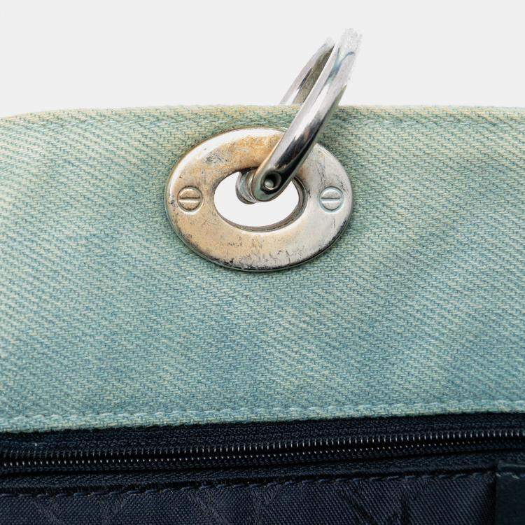 Pre Owned Dior Blue Large Denim Cannage Acrylic Handles Lady Dior