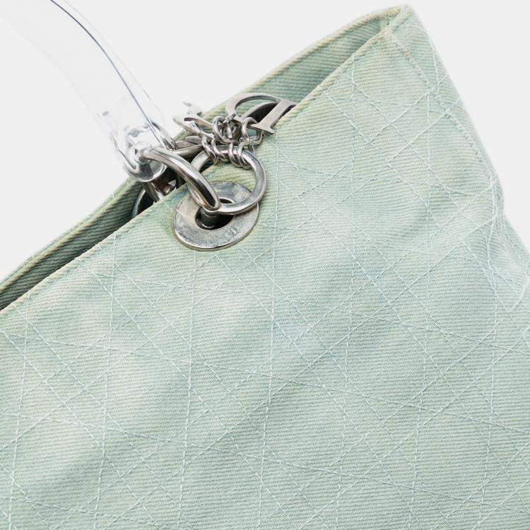 Pre Owned Dior Blue Large Denim Cannage Acrylic Handles Lady Dior