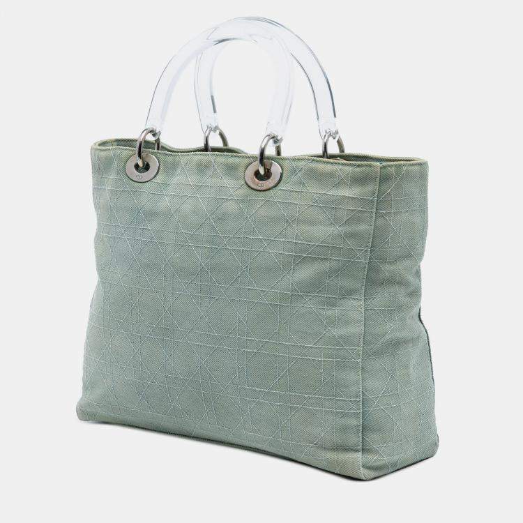 Pre Owned Dior Blue Large Denim Cannage Acrylic Handles Lady Dior