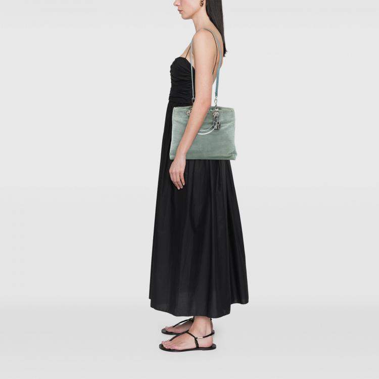 Pre Owned Dior Blue Large Denim Cannage Acrylic Handles Lady Dior