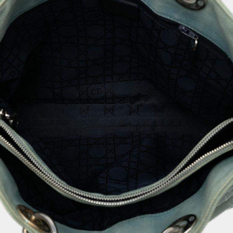 Pre Owned Dior Blue Large Denim Cannage Acrylic Handles Lady Dior