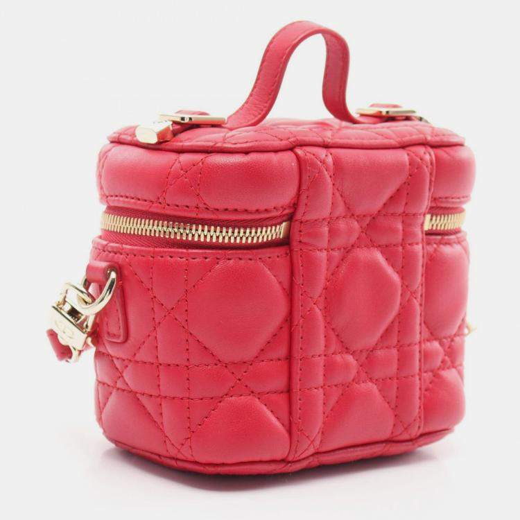 مملوكة مسبقًا Dior Lady Dior Micro Cannage Red Leather Vanity Shoulder Bag