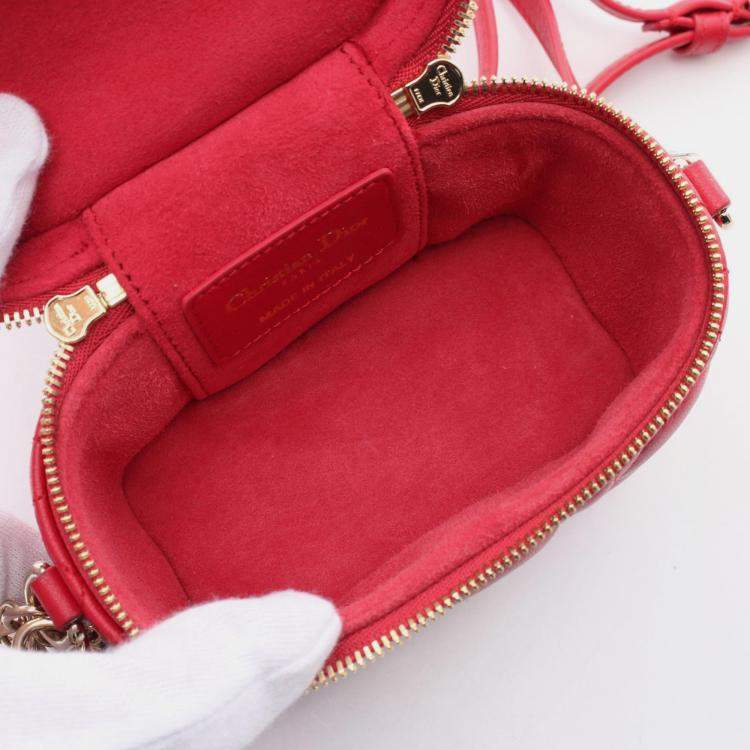 مملوكة مسبقًا Dior Lady Dior Micro Cannage Red Leather Vanity Shoulder Bag