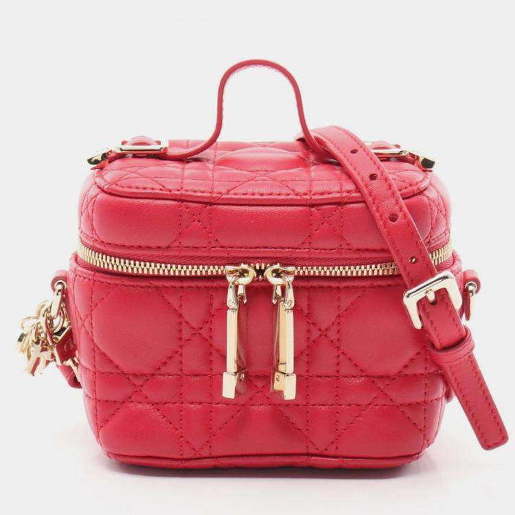 مملوكة مسبقًا Dior Lady Dior Micro Cannage Red Leather Vanity Shoulder Bag