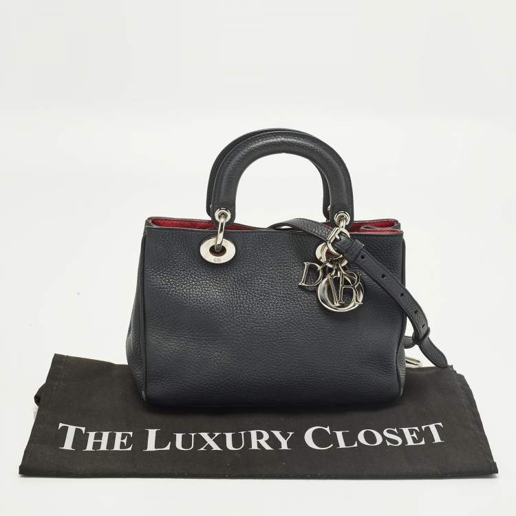 Pre Owned Dior Diorissimo Small Navy Blue Leather Tote