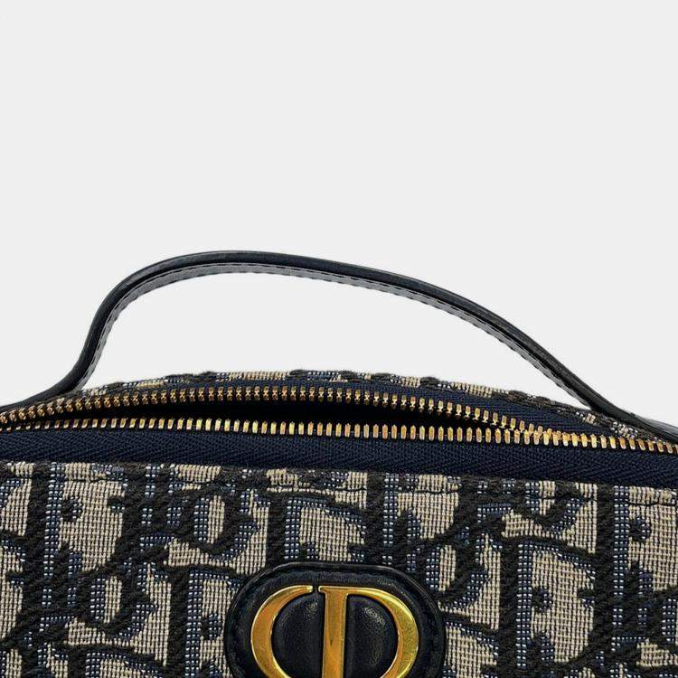 Pre Owned Dior Oblique 30Montaigne Box Bag Shoulder Bag Beige/Navy Canvas