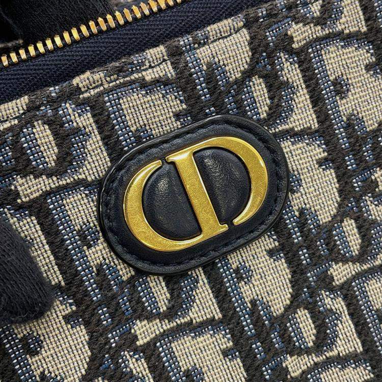 Pre Owned Dior Oblique 30Montaigne Box Bag Shoulder Bag Beige/Navy Canvas