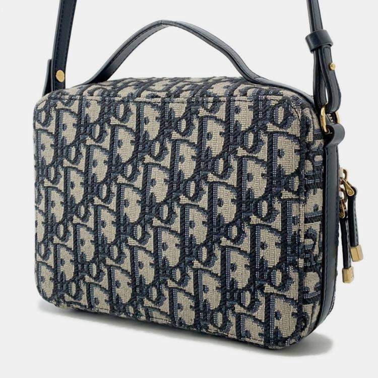 Pre Owned Dior Oblique 30Montaigne Box Bag Shoulder Bag Beige/Navy Canvas