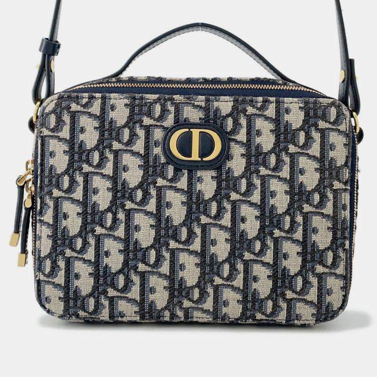 Pre Owned Dior Oblique 30Montaigne Box Bag Shoulder Bag Beige/Navy Canvas