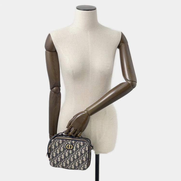 Pre Owned Dior Oblique 30Montaigne Box Bag Shoulder Bag Beige/Navy Canvas