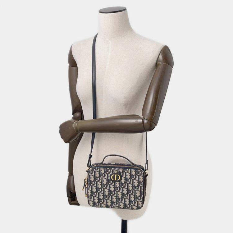 Pre Owned Dior Oblique 30Montaigne Box Bag Shoulder Bag Beige/Navy Canvas