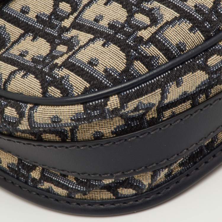 Pre Owned Dior Bobby Medium Navy Blue/Beige Oblique Jacquard and Leather Shoulder Bag
