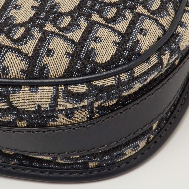 Pre Owned Dior Bobby Medium Navy Blue/Beige Oblique Jacquard and Leather Shoulder Bag