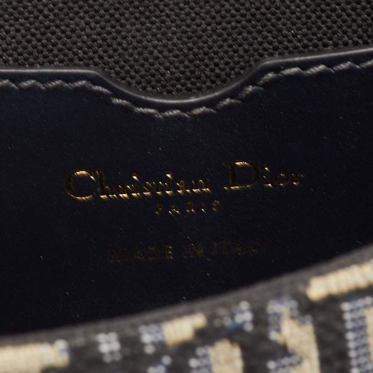 Pre Owned Dior Bobby Medium Navy Blue/Beige Oblique Jacquard and Leather Shoulder Bag