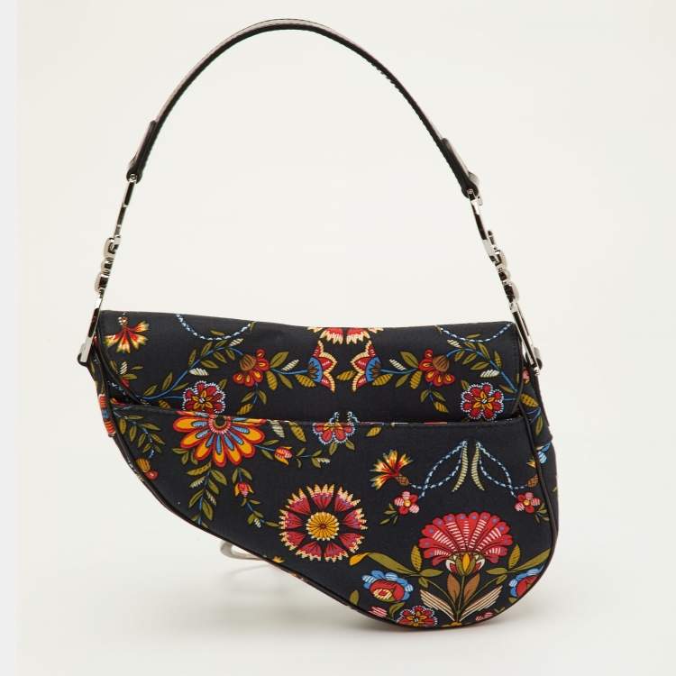 مملوكة مسبقًا Dior Saddle Vintage Black Floral Print Canvas and Patent Leather Shoulder Bag