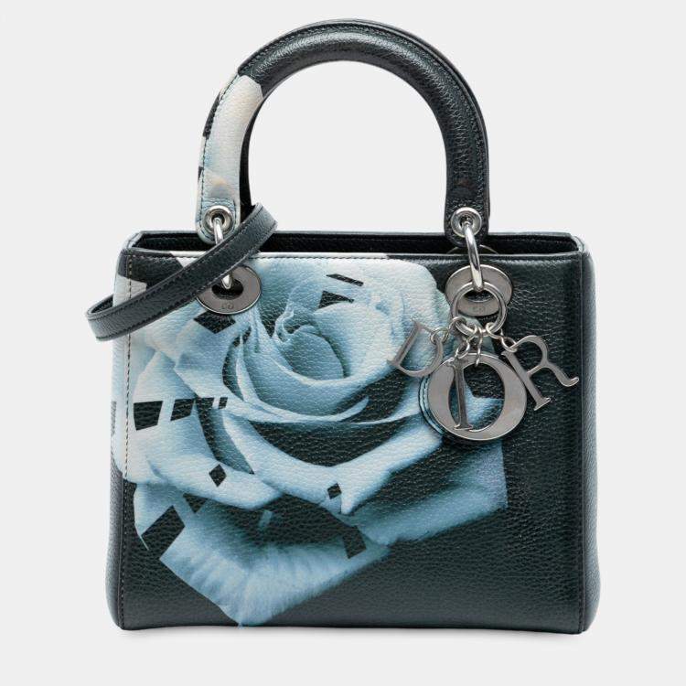 Pre Owned Dior Green Medium Deerskin Floral Print Lady Dior