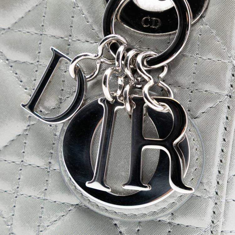 Pre Owned Dior Silver Mini Iridescent Lambskin Cannage Lady Dior