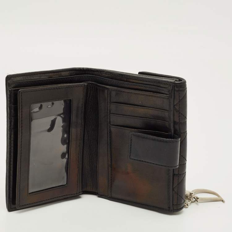 Pre Owned Dior Lady Dior Black Cannage Leather French Wallet