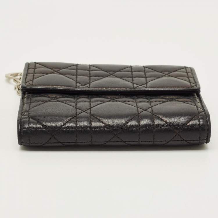 Pre Owned Dior Lady Dior Black Cannage Leather French Wallet
