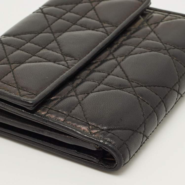 Pre Owned Dior Lady Dior Black Cannage Leather French Wallet
