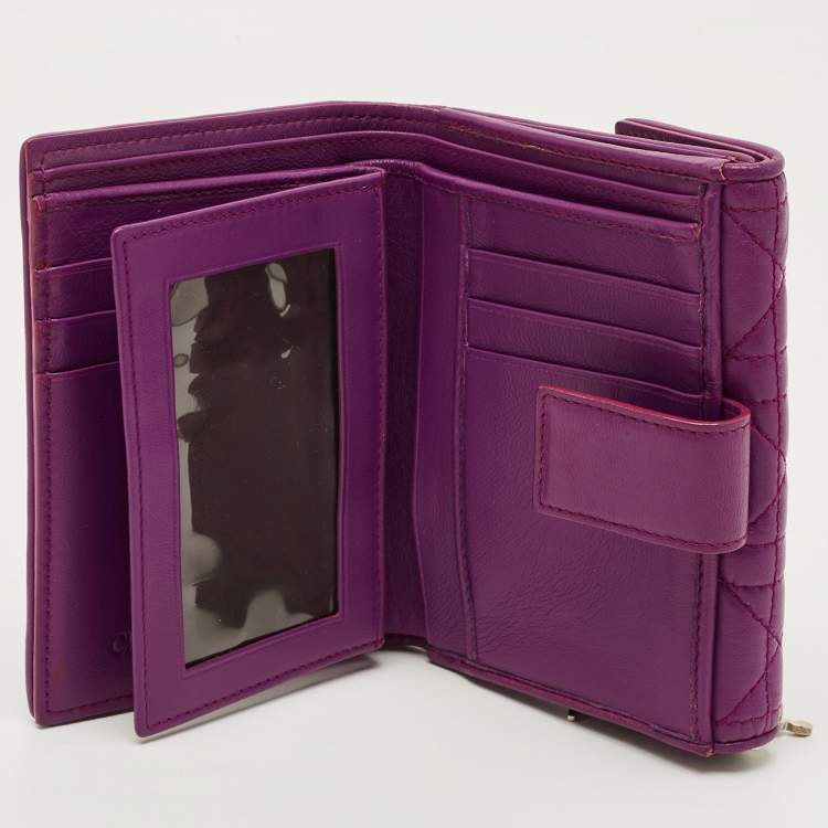 Pre Owned Dior Lady Dior Purple Cannage Leather French Wallet