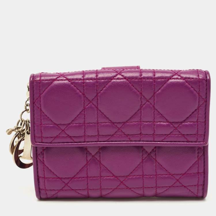 Pre Owned Dior Lady Dior Purple Cannage Leather French Wallet