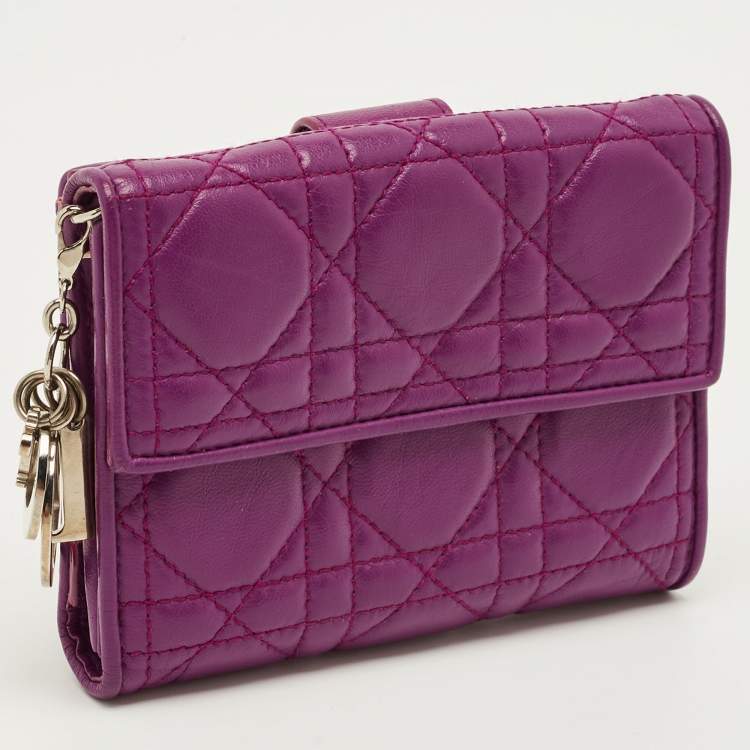 Pre Owned Dior Lady Dior Purple Cannage Leather French Wallet