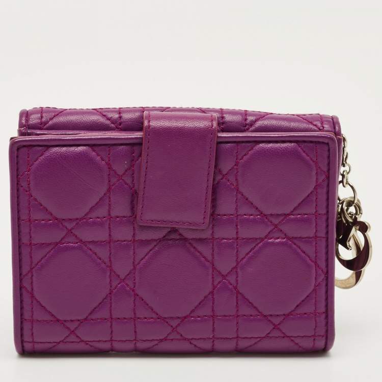 Pre Owned Dior Lady Dior Purple Cannage Leather French Wallet