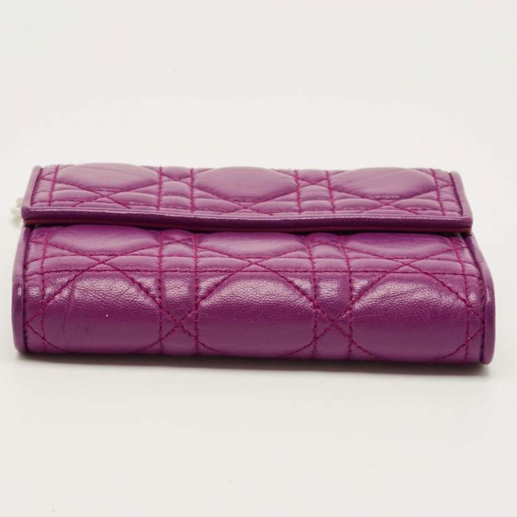 Pre Owned Dior Lady Dior Purple Cannage Leather French Wallet
