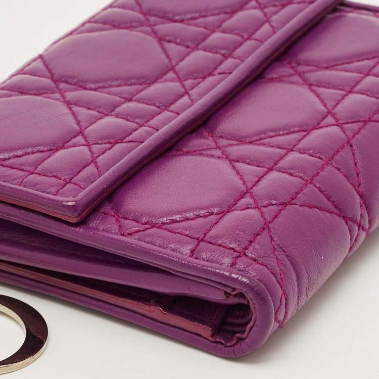 Pre Owned Dior Lady Dior Purple Cannage Leather French Wallet