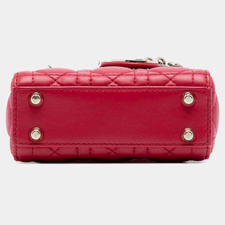 Pre Owned Dior Red Micro Lambskin Cannage Lady Dior