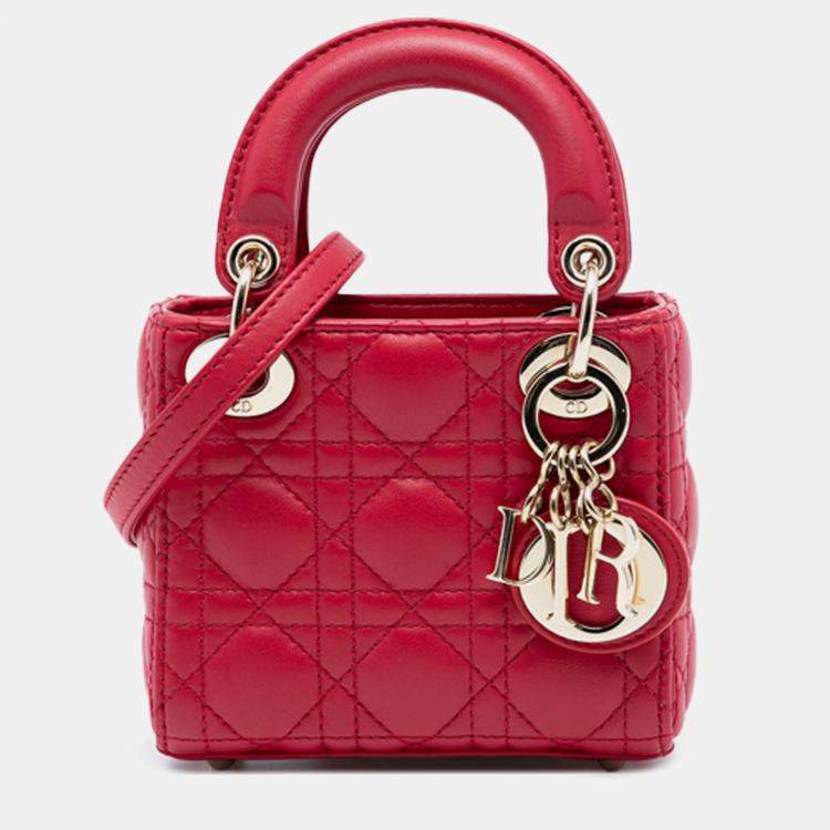Pre Owned Dior Red Micro Lambskin Cannage Lady Dior