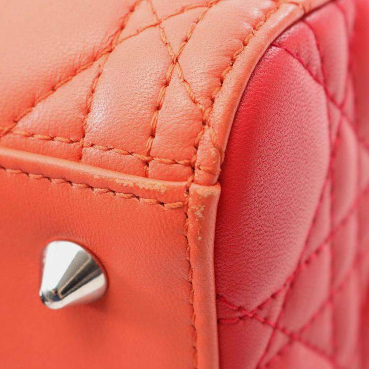 Pre Owned Christian Dior Lady Dior Shoulder Handbag Leather Coral Orange Pink
