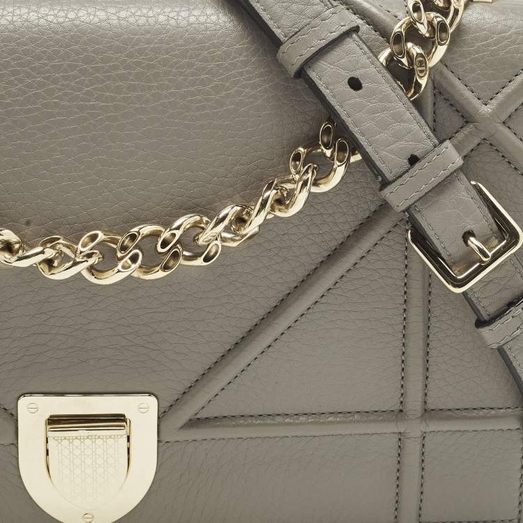 Pre Owned Dior Diorama Medium Grey Leather Flap Bag