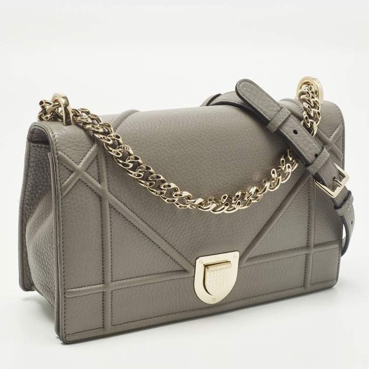 Pre Owned Dior Diorama Medium Grey Leather Flap Bag