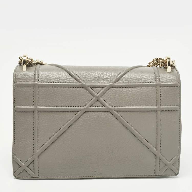 Pre Owned Dior Diorama Medium Grey Leather Flap Bag