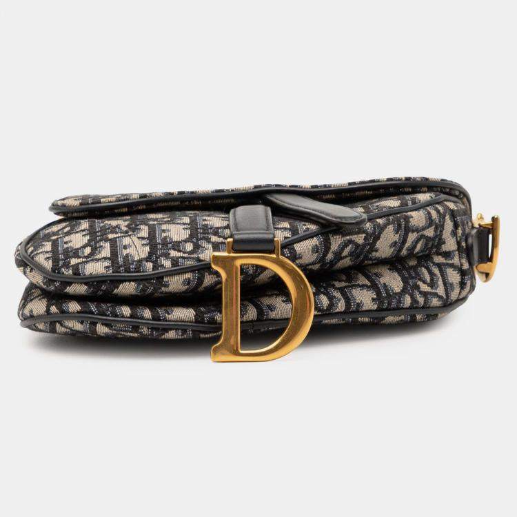Pre Owned Dior Blue Mini Oblique Canvas Saddle Bag