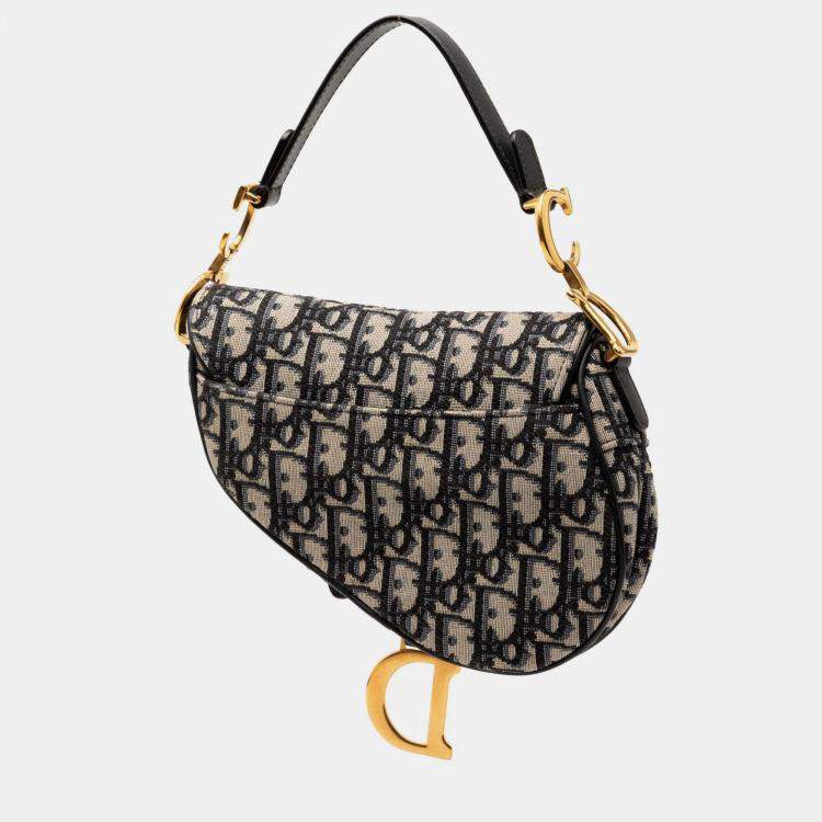 Pre Owned Dior Blue Mini Oblique Canvas Saddle Bag