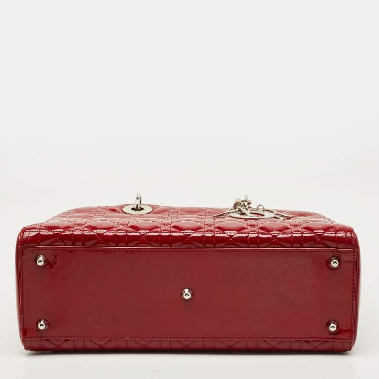 Pre Owned Dior Lady Dior Large Red Cannage Patent Leather Tote