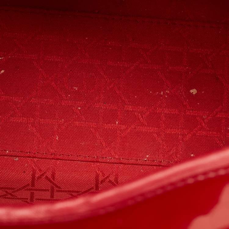 Pre Owned Dior Lady Dior Large Red Cannage Patent Leather Tote