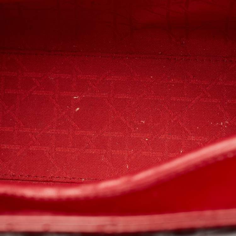 Pre Owned Dior Lady Dior Large Red Cannage Patent Leather Tote