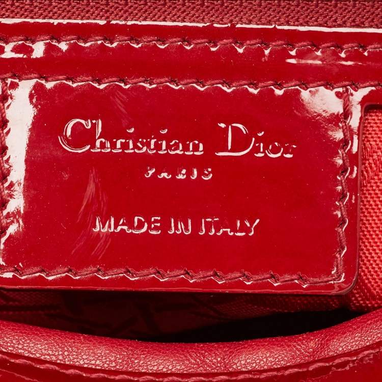 Pre Owned Dior Lady Dior Large Red Cannage Patent Leather Tote