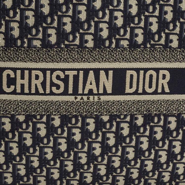 Pre Owned Dior Book Large Navy Blue Oblique Embroidered Canvas Tote