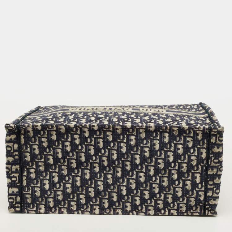 Pre Owned Dior Book Large Navy Blue Oblique Embroidered Canvas Tote