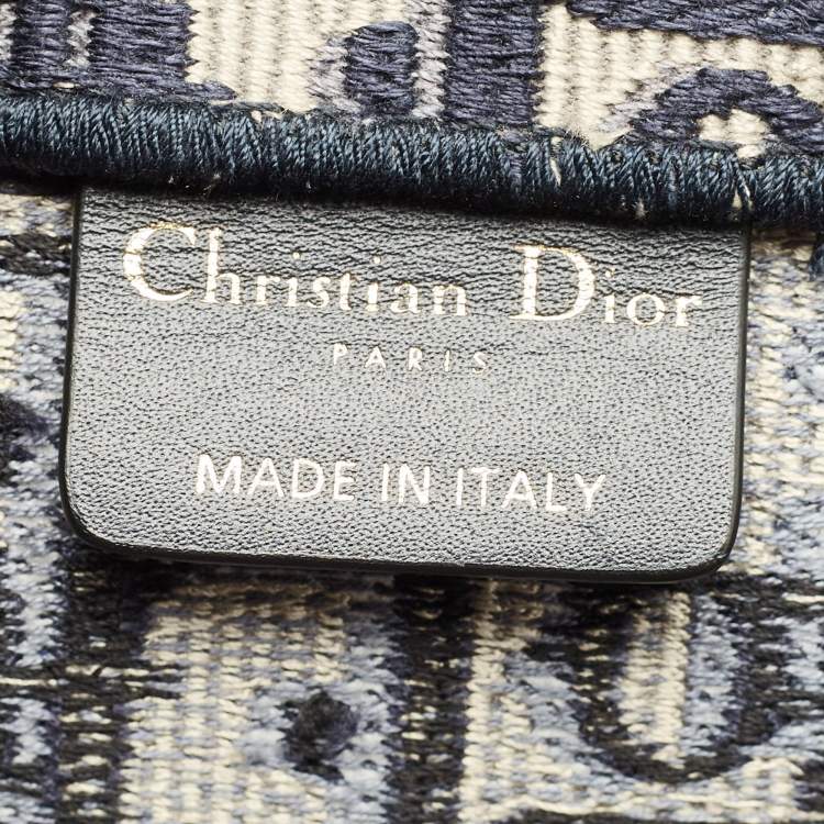 Pre Owned Dior Book Large Navy Blue Oblique Embroidered Canvas Tote