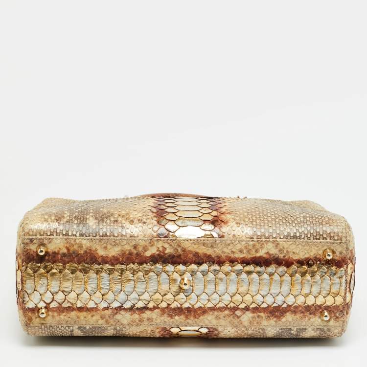 Pre Owned Dior Lady Dior Large Gold Python Tote