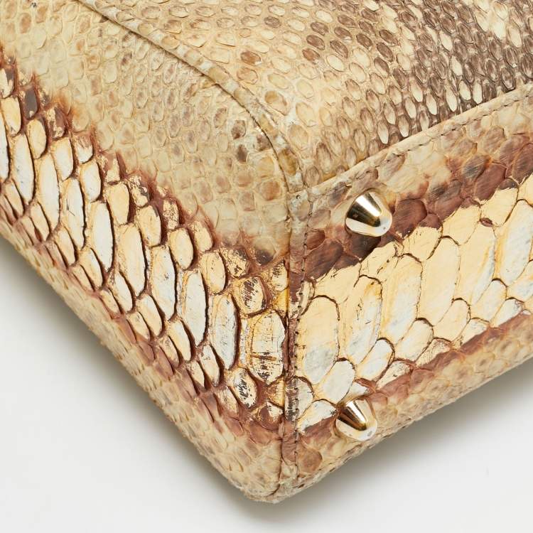 Pre Owned Dior Lady Dior Large Gold Python Tote